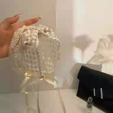 色菲尔 刺绣蕾丝花边  法式蕾丝刺绣头巾小丝巾白色发箍春游飘带绑发头箍高级感编 布艺 发带 女款