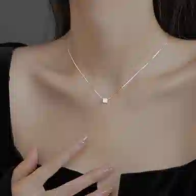 【999银方糖】 色菲尔 韩式拉丝方块锁骨链 幸运小方块简约时尚高级优雅几何个性小众设计气质日常通勤百搭可调节 银 项链 女款