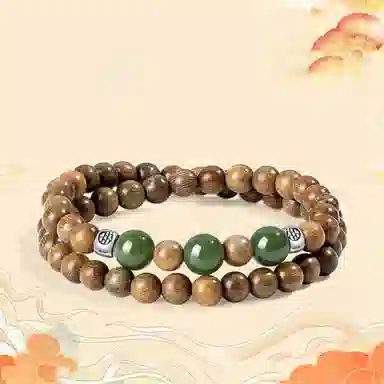 【玉石转运珠】 色菲尔 国潮双圈文玩 可盘玩手持小众叠戴 招福事业顺利新中式八方来财时尚日常通勤百搭#好运 檀木 手串 男女同款情侣款