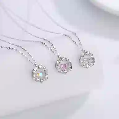 【S999 赠含金贴纸】 色菲尔 羽你相伴 天使跳动的心梦幻气质优雅森系浪漫 玻璃猫眼 项链 女款