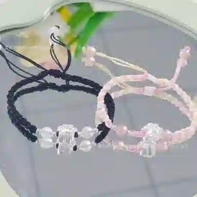 【S999足银】 色菲尔 新中式福字猫爪编织 国风国潮甜美可爱卡通萌趣日常通勤百搭可调节#好运桃花 织物 手绳 男女同款情侣款