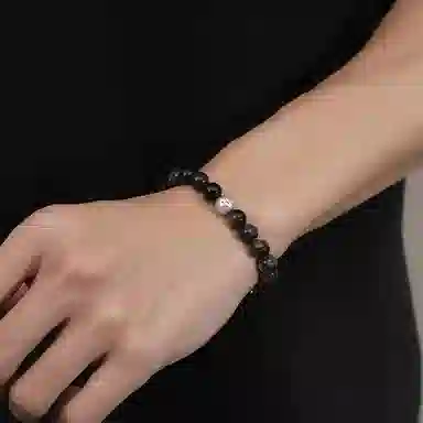 【S999银箴言 赠含金贴纸】 色菲尔 新中式霸气六字文玩念珠平安吉祥招财纳福佛系小众百搭基础款#好运 黑曜石 手串 男女同款情侣款