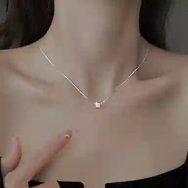 【999银方糖】 色菲尔 韩式拉丝方块锁骨链 幸运小方块简约时尚高级优雅几何个性小众设计气质日常通勤百搭可调节 银 项链 女款