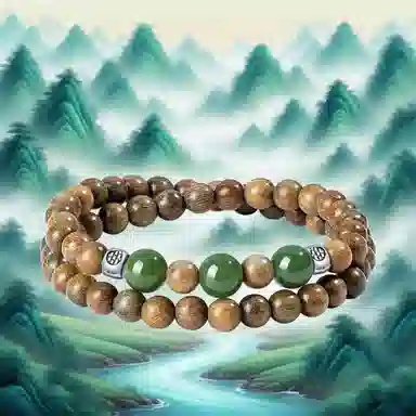 【玉石转运珠】 色菲尔 国潮双圈文玩 可盘玩手持小众叠戴 招福事业顺利新中式八方来财时尚日常通勤百搭#好运 檀木 手串 男女同款情侣款