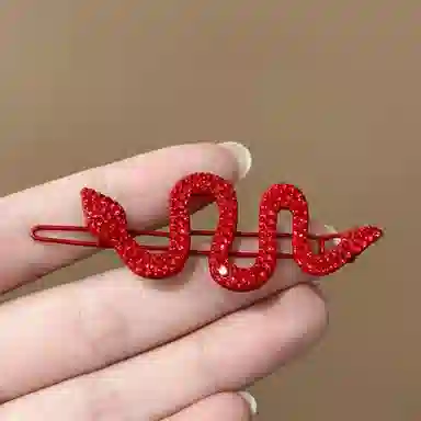 色菲尔 侧边生肖灵蛇刘海红色侧边前额碎发边夹本满钻边夹高级感碎盘发器 合金 发夹 女款