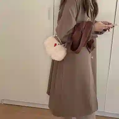 爱尔绅特 小众设计毛毛包链条包编织手包 毛绒 单肩包斜挎包 常规 女款 樱桃包