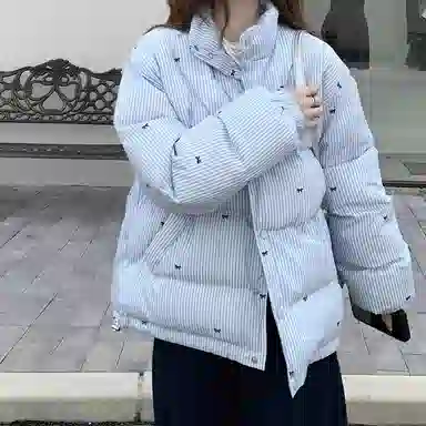 柏黛妃 条纹宽松立领长袖棉服 女款