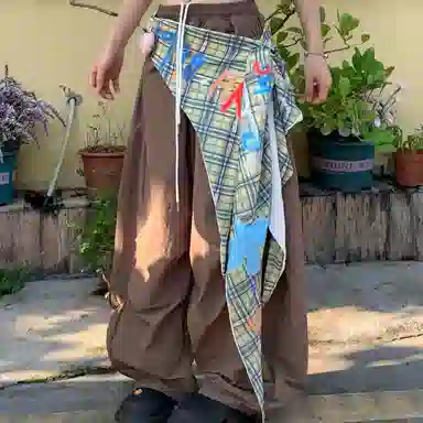 柏黛妃 塔丝隆加屁帘辣妹宽松高腰拼接伞兵裤工装裤 女款