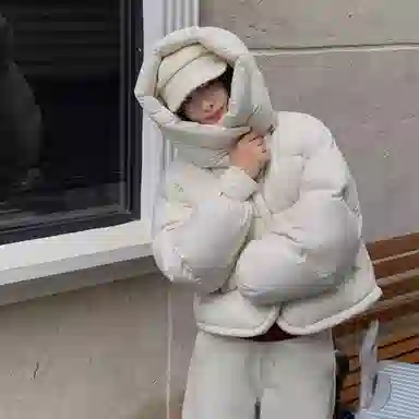 柏黛妃 纯色宽松连帽立领长袖棉服 女款