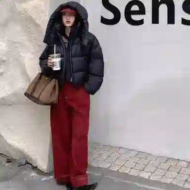 柏黛妃 纯色宽松连帽立领长袖棉服 女款