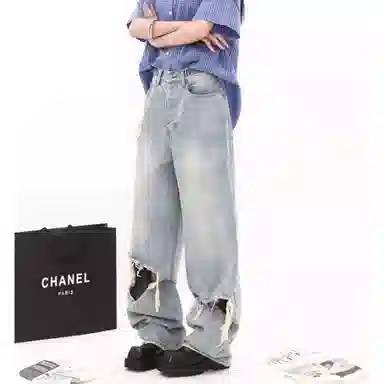 柏黛妃 慵懒设计感复古宽松阔腿牛仔裤 女款