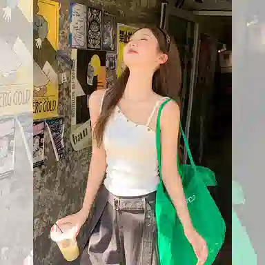 柏黛妃 斜肩不规则修身简约舒适背心 女款