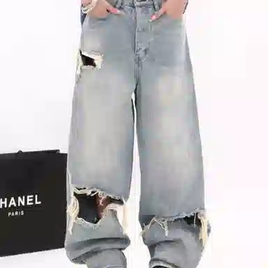 柏黛妃 慵懒设计感复古宽松阔腿牛仔裤 女款