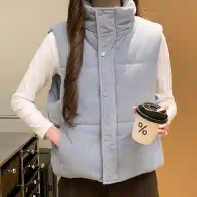 柏黛妃 加棉韩国纯色立领通勤马甲棉服 女款