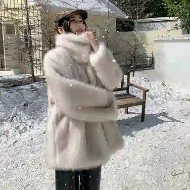 柏黛妃 韩版毛毛外套女中长款冬季宽松加厚环保仿狐狸毛皮草大衣 女款