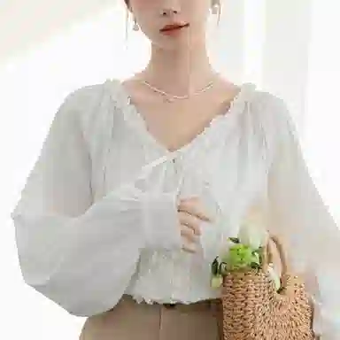 柏黛妃 韩系甜美木耳花边松弛感衬衫 女款