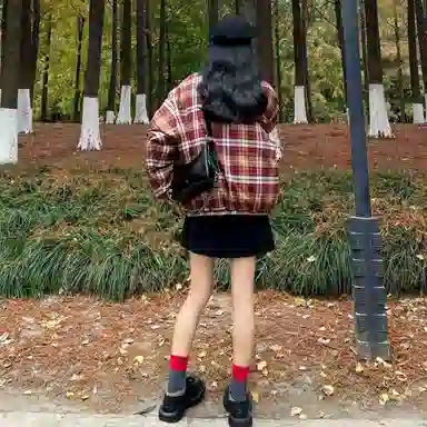 柏黛妃 学院风复古格子设计感小众棉服 女款