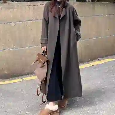 柏黛妃 时尚纯色毛呢外套高级感小个子长款大衣 女款