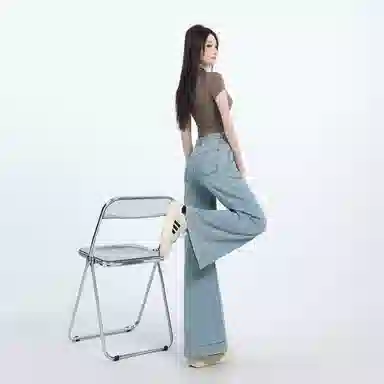 柏黛妃 复古弹力高腰显瘦马蹄微喇叭裤子牛仔裤 女款