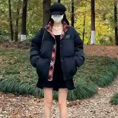 柏黛妃 学院风复古格子设计感小众棉服 女款