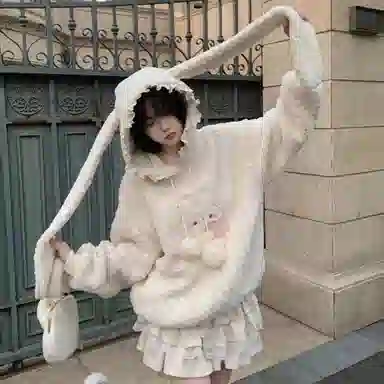 柏黛妃 可爱兔耳长袖连帽设计感宽松卫衣 女款