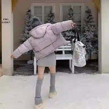 柏黛妃 纯色宽松连帽立领长袖棉服 女款