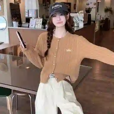 桴生 韩系圆领小香风软糯刺绣单排扣麻花设计感休闲显瘦长袖开衫外套针织衫 女款