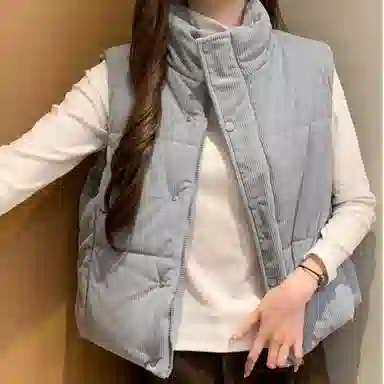 柏黛妃 加棉韩国纯色立领通勤马甲棉服 女款