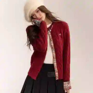 柏黛妃 假两件学院风格子设计感针织衫 女款