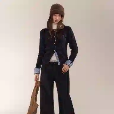 柏黛妃 假两件学院风格子设计感针织衫 女款