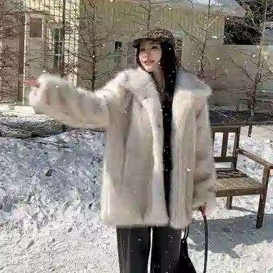 柏黛妃 韩版毛毛外套女中长款冬季宽松加厚环保仿狐狸毛皮草大衣 女款