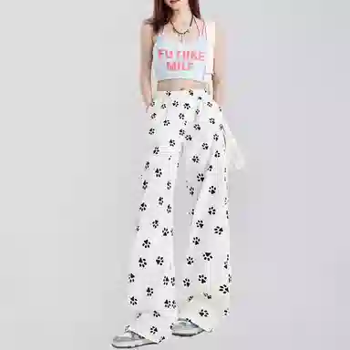 柏黛妃 可爱小个子宽松直筒阔腿裤休闲裤 女款