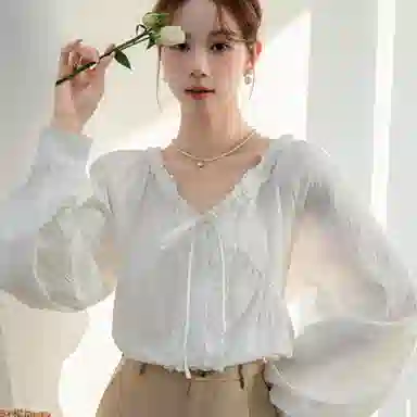 柏黛妃 韩系甜美木耳花边松弛感衬衫 女款