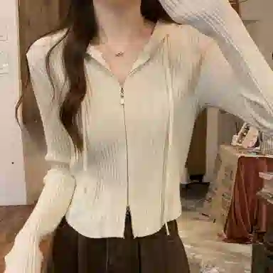 柏黛妃 韩系连帽拉链双头开衫针织衫 女款