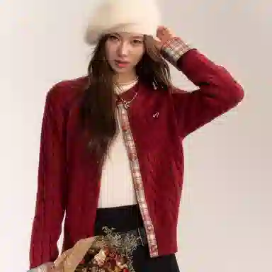 柏黛妃 假两件学院风格子设计感针织衫 女款