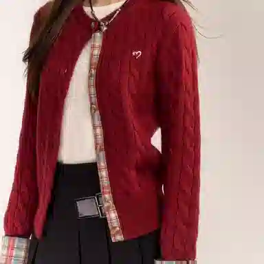 柏黛妃 假两件学院风格子设计感针织衫 女款