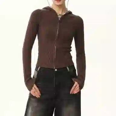 柏黛妃 韩系连帽拉链双头开衫针织衫 女款