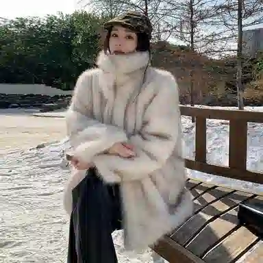 柏黛妃 韩版毛毛外套女中长款冬季宽松加厚环保仿狐狸毛皮草大衣 女款