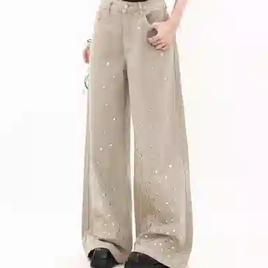 柏黛妃 高腰垂感宽松阔腿裤牛仔裤 女款