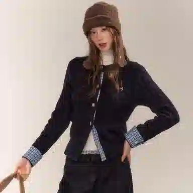 柏黛妃 假两件学院风格子设计感针织衫 女款