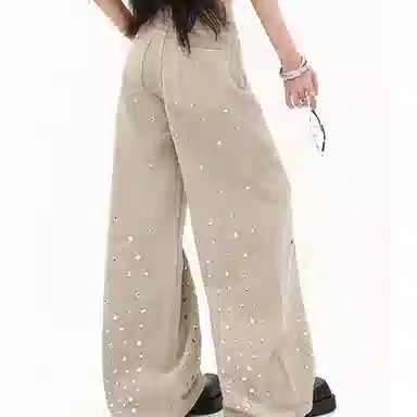 柏黛妃 高腰垂感宽松阔腿裤牛仔裤 女款