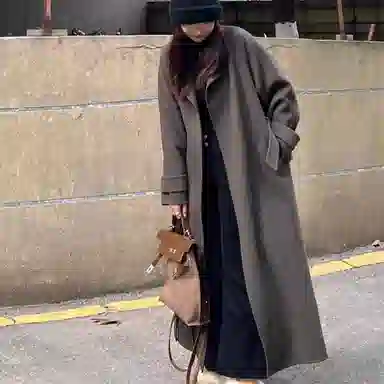 柏黛妃 时尚纯色毛呢外套高级感小个子长款大衣 女款