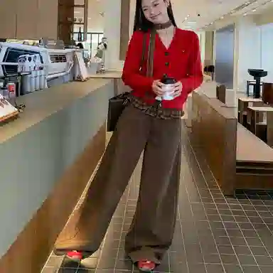 柏黛妃 美拉德双腰头蝴蝶女设计感直筒宽松牛仔裤 女款