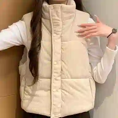 柏黛妃 加棉韩国纯色立领通勤马甲棉服 女款