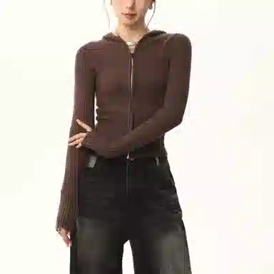 柏黛妃 韩系连帽拉链双头开衫针织衫 女款