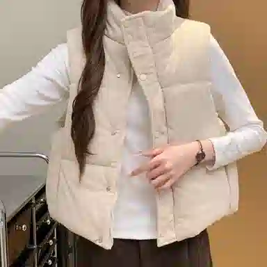 柏黛妃 加棉韩国纯色立领通勤马甲棉服 女款