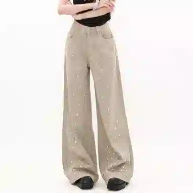 柏黛妃 高腰垂感宽松阔腿裤牛仔裤 女款