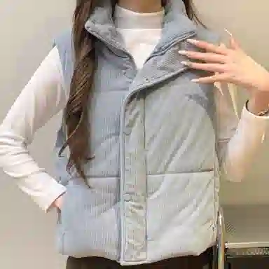 柏黛妃 加棉韩国纯色立领通勤马甲棉服 女款