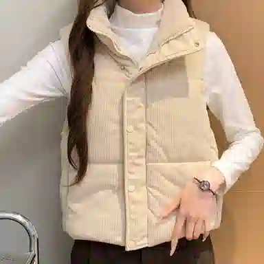 柏黛妃 加棉韩国纯色立领通勤马甲棉服 女款