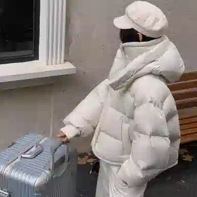 柏黛妃 纯色宽松连帽立领长袖棉服 女款